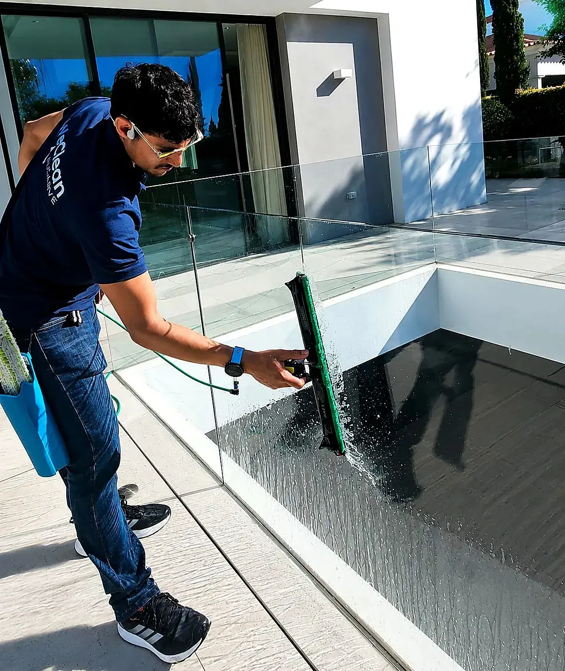 Window cleaning at luxury villa